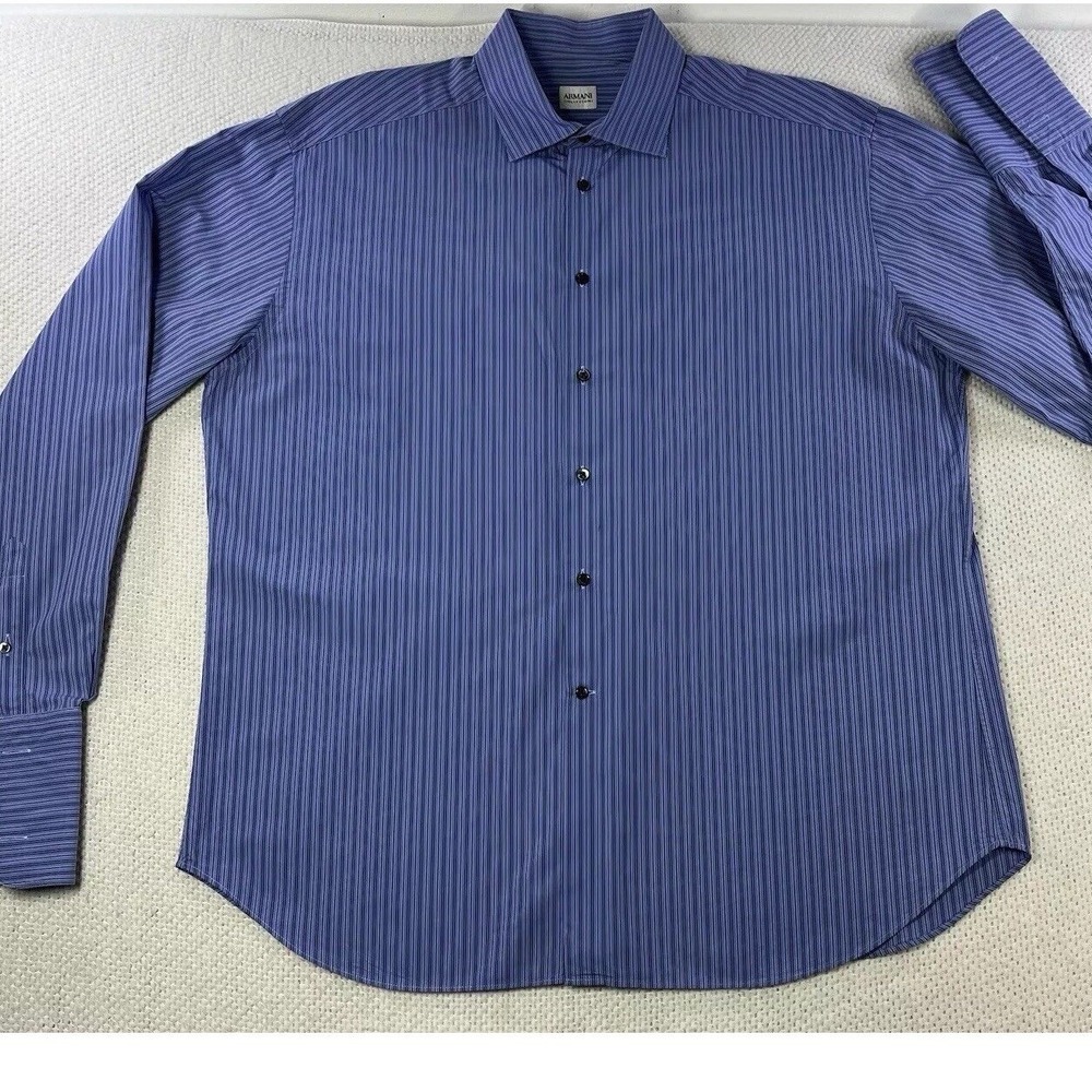 Armani Collezioni men SZ:L Purple Blue Striped Long Sleeve Button Up Dress Shirt